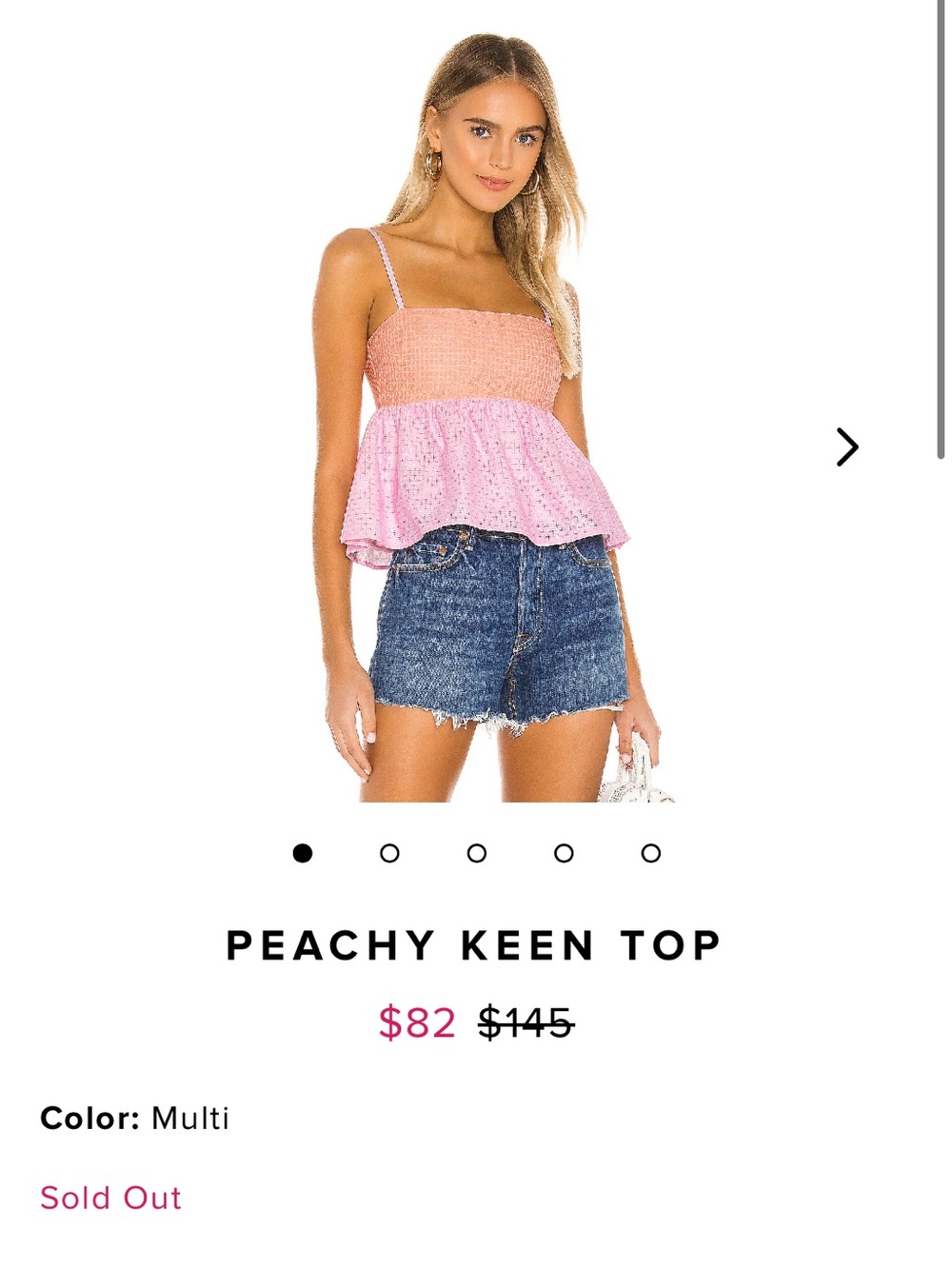 Lovers + Friends Peach and Pink Smocked Peplum Cami